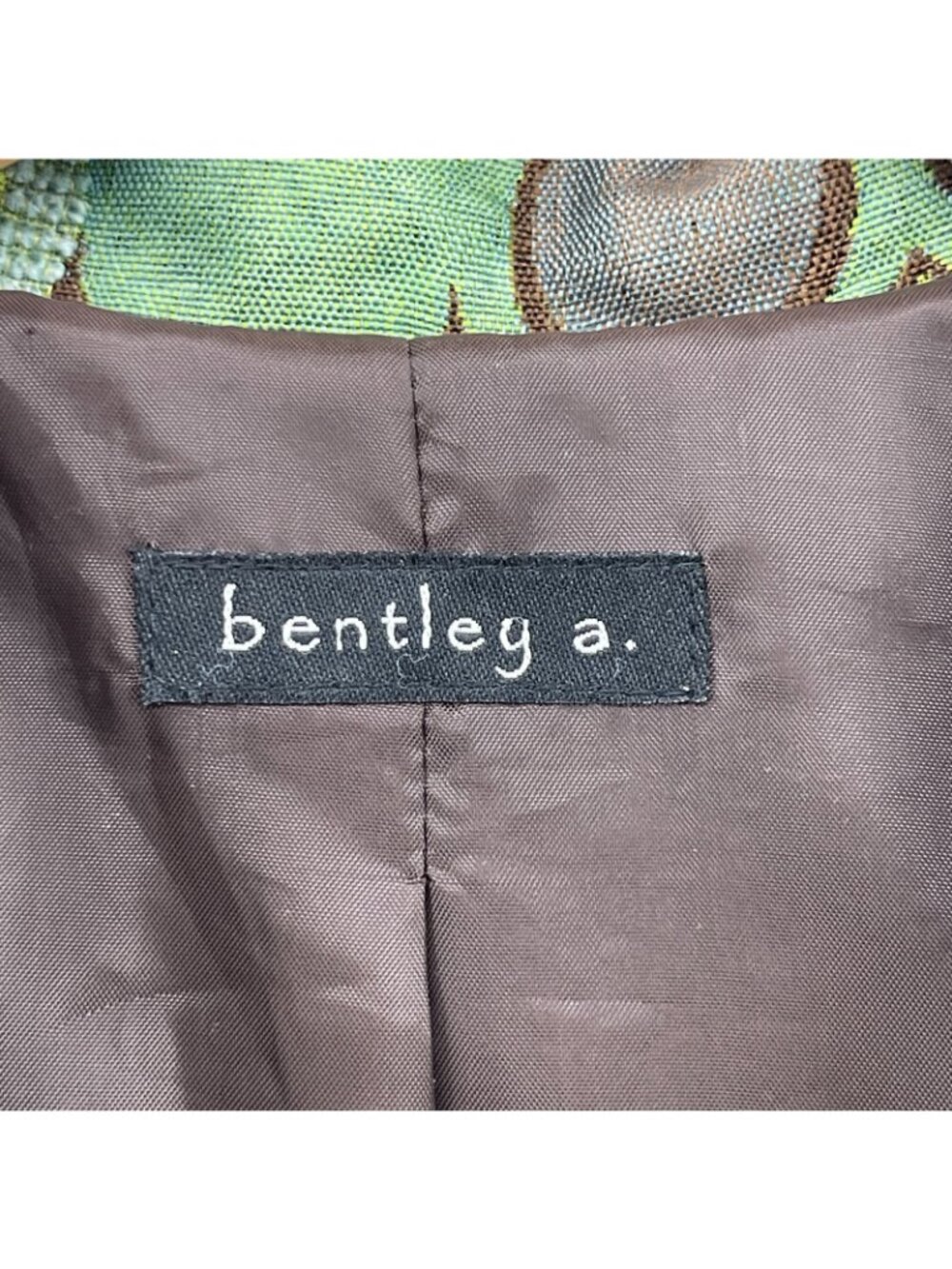 bentley a. Vintage Y2K Green Brown Geometric Brocade Coat USA Made - Picture 11 of 16